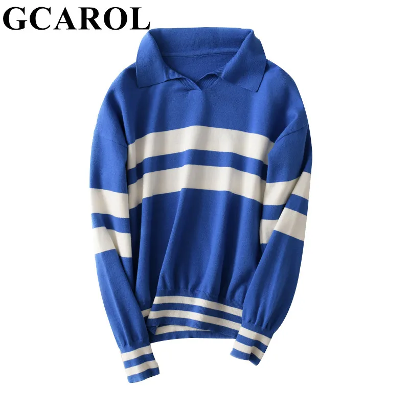 Polo Sweater Jersey Jumper Turn-Down-Collar GCAROL Knitted Stripes Winter Autumn Short