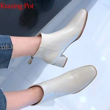 Krazing pot/ г.; теплые зимние ботинки из кожи с натуральным лицевым покрытием на среднем каблуке с круглым носком; однотонные великолепные ботильоны; l65
