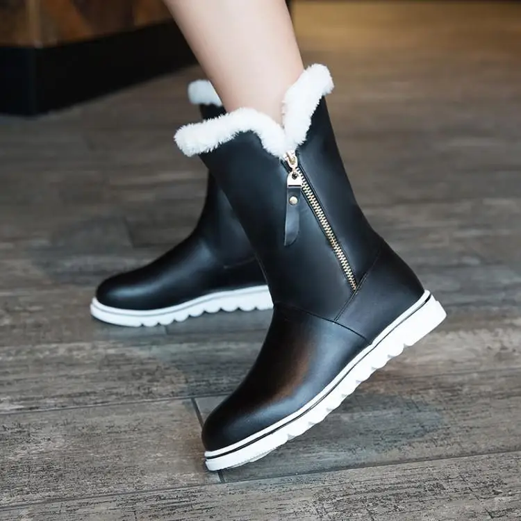 

BlueSnow Boots Mid-calf Women Pink Black Winter Fashion FlatLow (1cm-3cm) heelsShort Plush Women Shoes Zip Woman Solid Round Toe