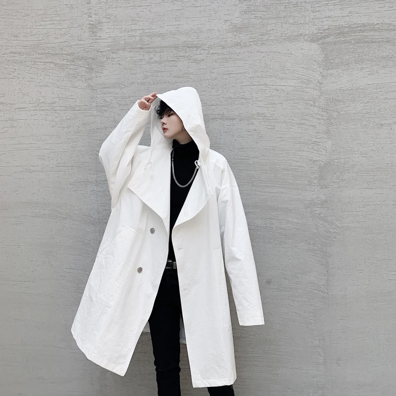 

Unisex Casual Trench Hooded Long Cloak Cape Coat streetwear hip hop wind coat Men Women Solid Loose Clock Coat
