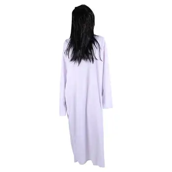 

Female Ghost Dress Cosplay Adults Scary Suit Costume Props for Halloween Dance Party (Black Nail+1.3m White Costume+Black Wig)