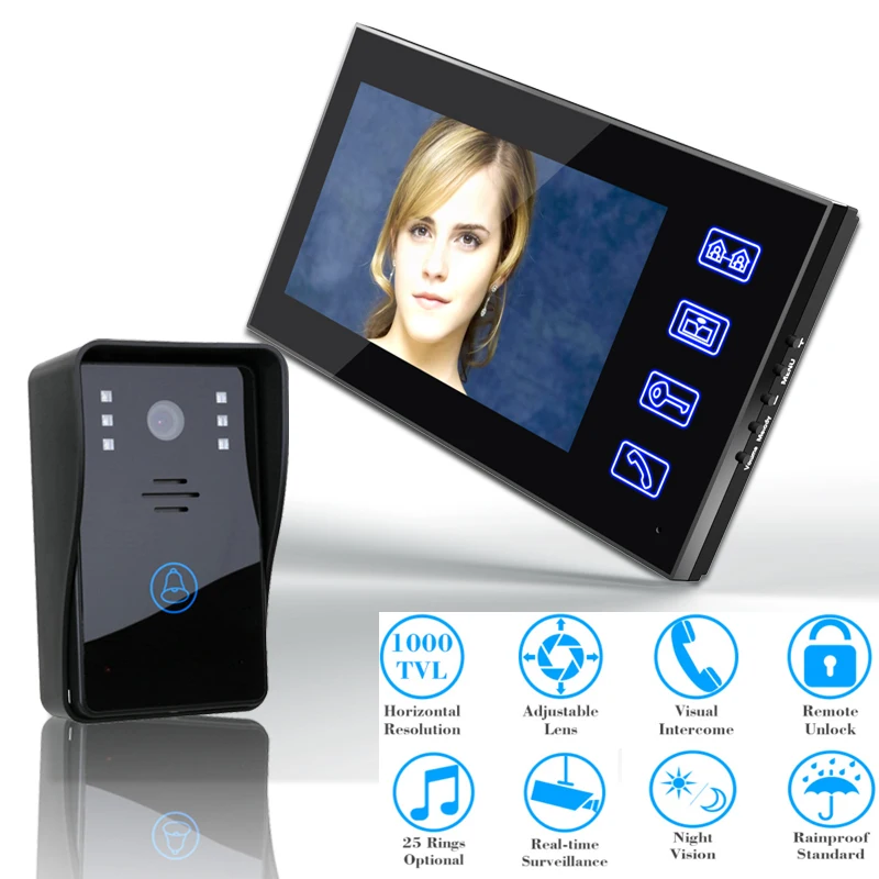 7" Video Door Phone Intercom Doorbell Touch Button Remote Unlock Night Vision Security CCTV Camera Home Surveillance 7" Video Door Phone Intercom Doorbell Touch Button Remote Unlock Night Vision Security CCTV Camera Home Surveillance
