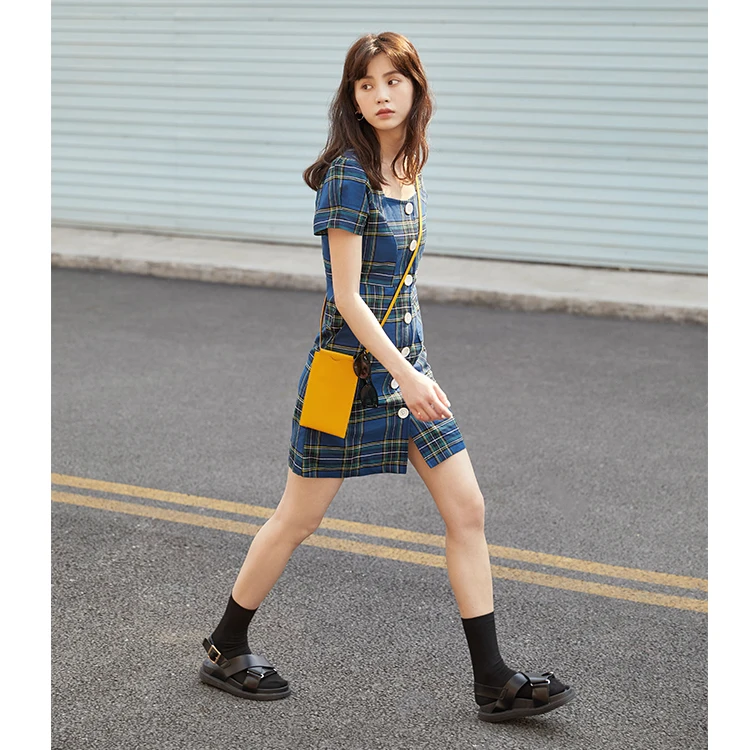 Синее клетчатое платье Make вечерние со светодиодами французское пляжное для