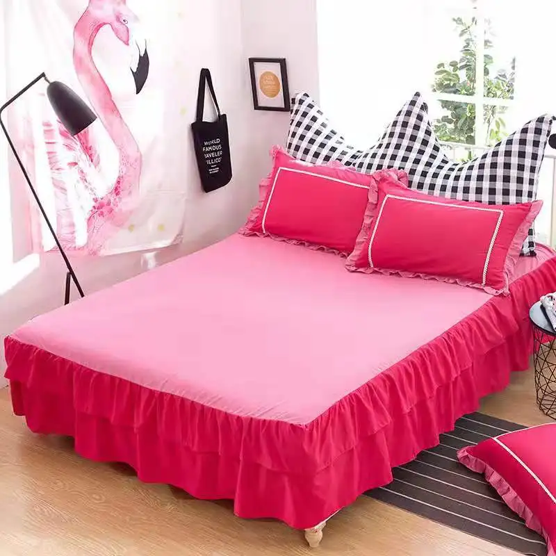 

1pc Bed Skirt+2pcs Pillowcase Bedding Set Princess Anti-Slip King Queen Size Bedspread Sanding Thicken Fitted Bed Sheet