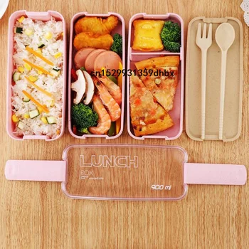 

3 Layers Lunch Box Food Storage Container Microwave Bento Set Boxes For Students Straw Containers