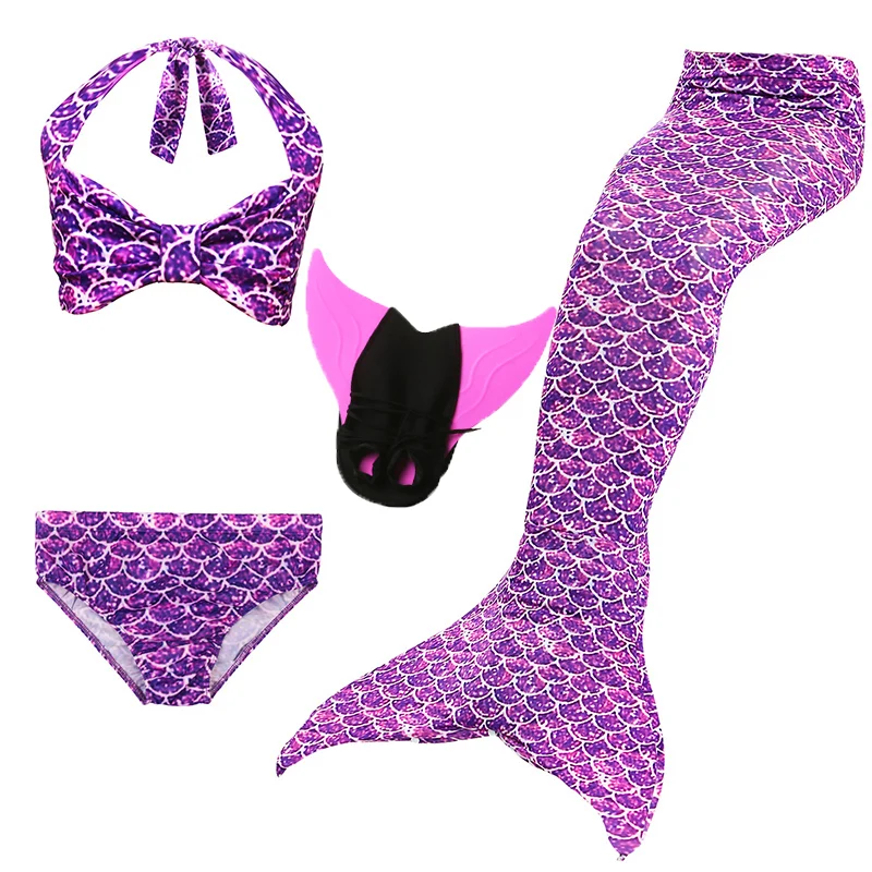 Mermaid 4pcs set Купальный костюм русалки из 3 предметов для девочек Детские костюмы для костюмированной вечеринки в стиле Zeemeerminstaart Cola De Sirena Cauda De Sereia - Цвет: Mermaid 4pcs set
