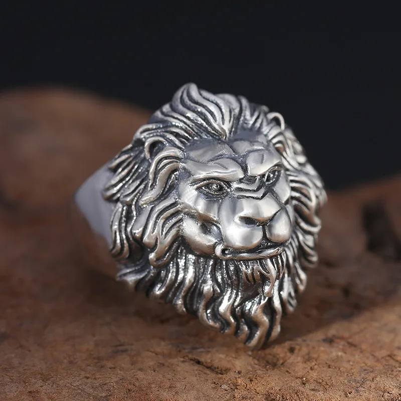 Retro Lion Domineering Ring Prairie King Men's Alloy Ring Exaggerated Jewelry Gift Adjustable Opening Finger Ring Opening Ring Adjustable Rings
