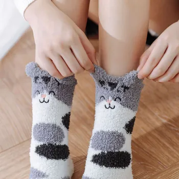 

Socks 1Pair Women's Autumn Winter thickening Animal Coral Velvet Warm Tube Socks Happy Japanese-Style Harajuku Skateboard Socks