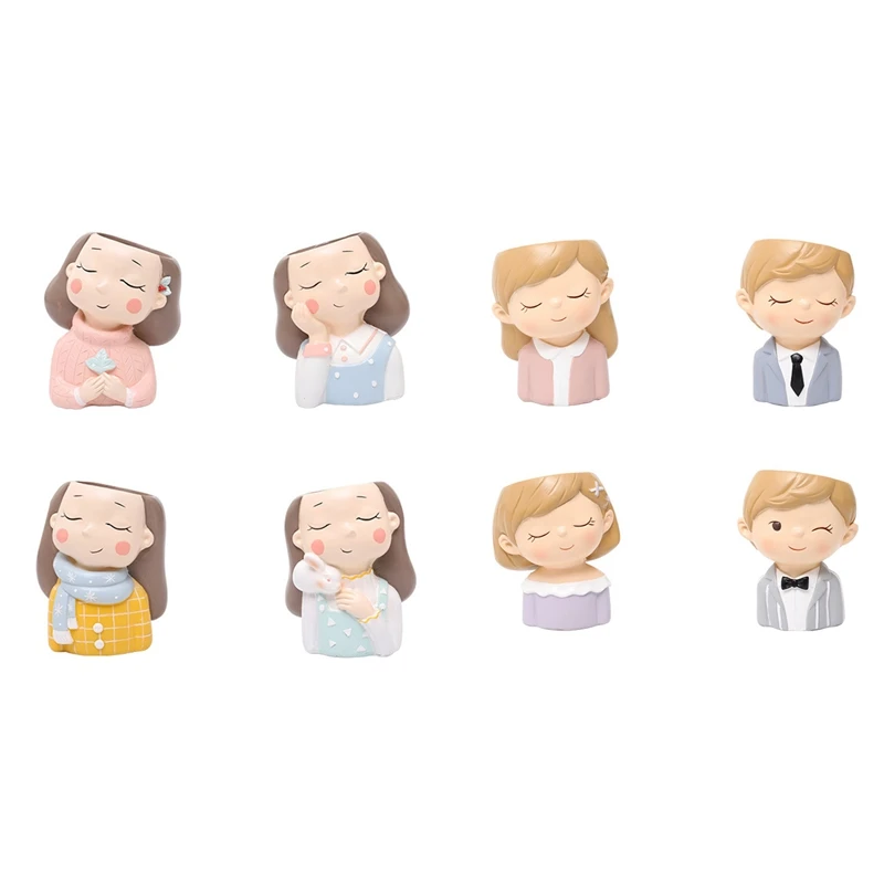 

8 Pcs Little Boys Girls Flower Pot Succulents Cactus Plants Pot Fairy Garden Decor Wedding Gift, 4Pcs Little Warm Girl Planter &