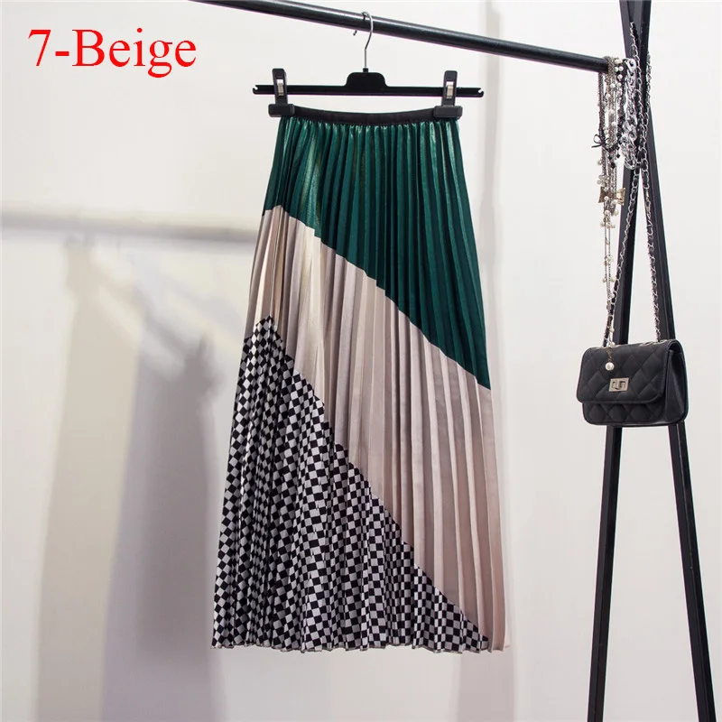 Модная контрастная плиссированная юбка с высокой талией 2019 весенне-летние юбки женские юбки с эластичной талией трапециевидная юбка миди