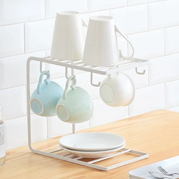 

U-hook Coffee Cup Plates Holder Iron Rack Storage Rack Kitchen Drain Rack Cup Drain Shelf Multi-function Double Racks 6 Hooks