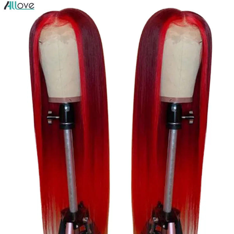 Allove розовый парик 13х4 прямые человеческие волосы парики 150% Ombre Оранжевый кружево