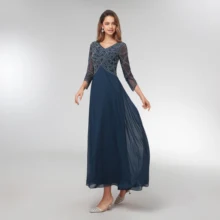 Женское шифоновое платье с бусинами длиной до середины икры с длинными рукавами для мамы невесты размера плюс Vestidos De Madrina