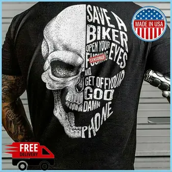 

FREESHIP Save A Biker OPen Your Eyes And Get Off Your Phone T-Shirt Black S-6XL