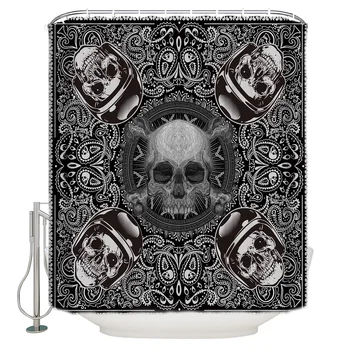 

Halloween Skull Head Paisley Pattern Extra Long Fabric Bath Shower Curtains Mildew-resistant Bathroom Decor with Hooks