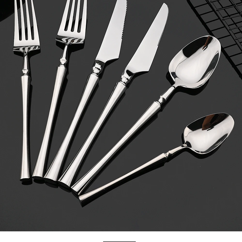 Description Picture 6 of itemSilver Flatware Cutlery Luxury 304 Stainless Steel Dinnerware Set Mirror Polishing Tableware Set Dinner Knife Dessert Fork Spoon