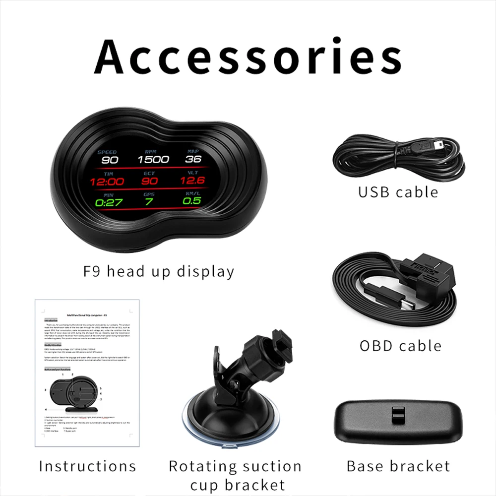 New F9 HUD OBD2 Head Up Display car GPS gauge navigation Digital Speedometer Projector Turbo Oil Temp car Electronic computer