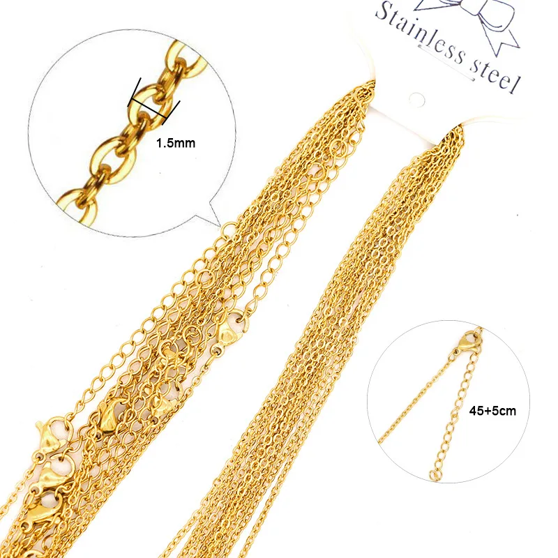gold 1.5mm 5cm tail 1 упаковка, нержавеющая сталь 316L, 1,2, 1,5, 2 мм, цепочка, золото, серебро, тон 45, длина 50 см, для женщин и мужчин, регулируемая цепочка для ожерелья, фурнитура - Окраска металла: gold 1.5mm 5cm tail