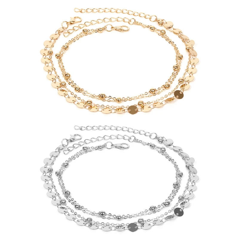 Transport Beads Foot Ornaments Female Ankle Newest Personality Double- Layer Sequins Ankle Chain Women Foot Jewelry