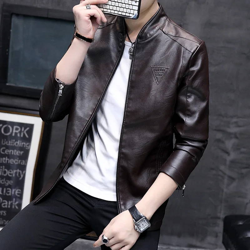 

MEN'S Leather Coat 2018 Spring And Autumn Slim-Fit Thin Jacket Youth Locomotive Handsome PU Leather Trend Coat