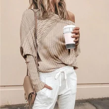 

New Ladies Sweater Autumn Winter Loose Solid Casual Off Shoulder Knitted Pullover Batwing Sleeve Aesthetic Streetwear Slash Neck
