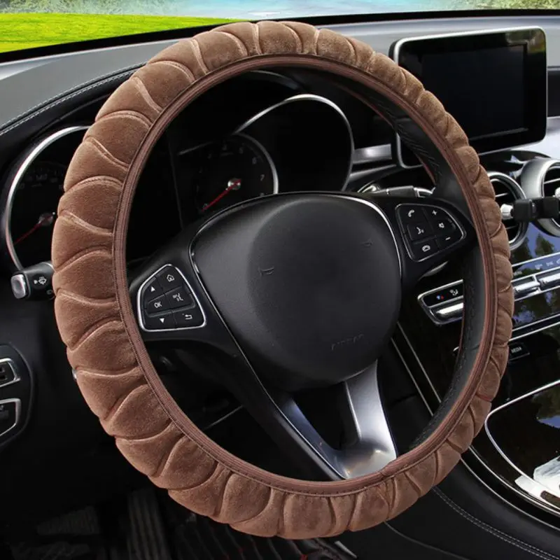 Коричневый Автомобильные чехлы трехмерные плюшевые эластичные типа чехол рулевого колеса автомобиля DIY чехол рулевого колеса автомобиля - Название цвета: Коричневый