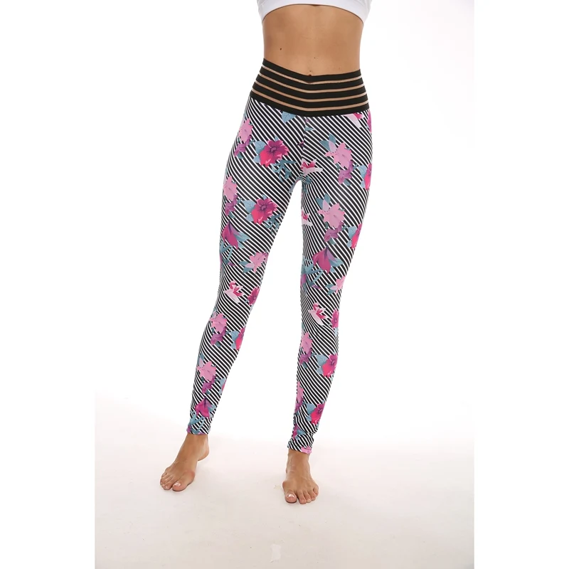pink waist Женские леггинсы, спортивные Леггинсы для бега, фитнеса, тянущиеся, для похудения, штаны для спортзала, штаны для бега с цветами, леггинсы с цветами - Цвет: pink waist