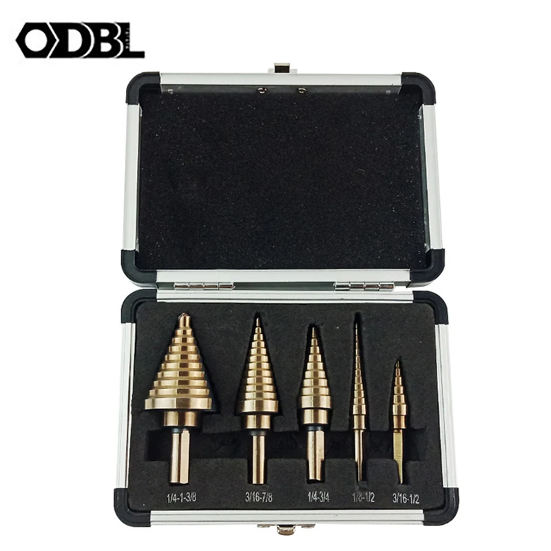  BDCAT 5pcs HSS Cobalt Multiple Hole 50 Sizes High Speed Steel Step Drill Bit Set With Aluminum Case