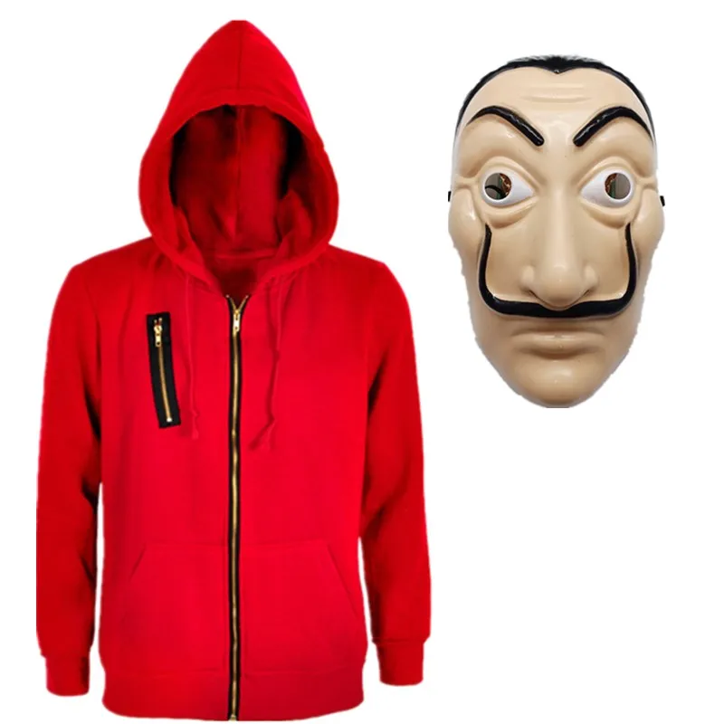 hoodie plastic mask Movie La Casa De Papel толстовки кофты Money Heist Salvador Dali костюм The House Of paper Mask косплей реквизит для костюмов - Цвет: hoodie plastic mask
