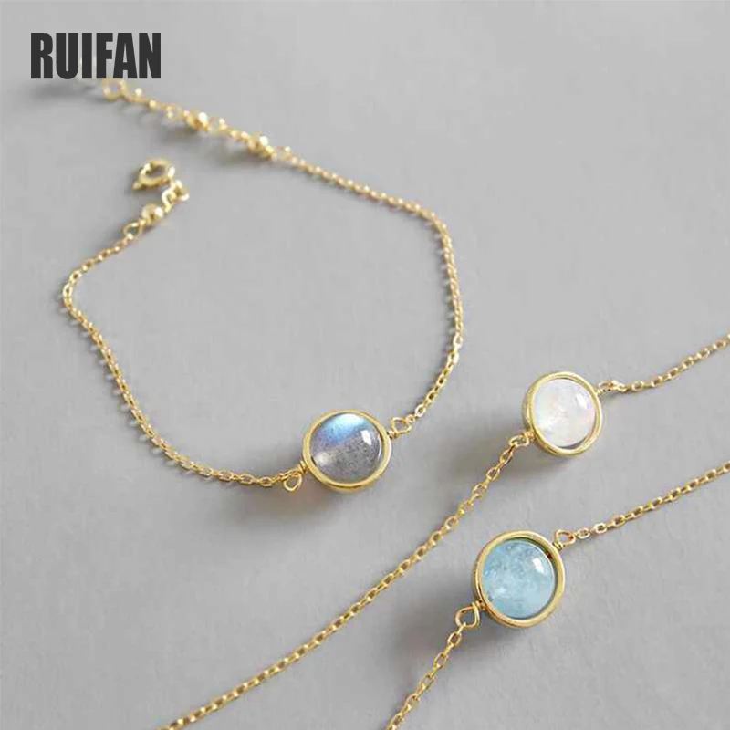 

Ruifan Natural Moonstone Aquamarine Bracelets Gold Color 925 Sterling Silver Chain Link Bracelet for Women Female Jewelry YBR040