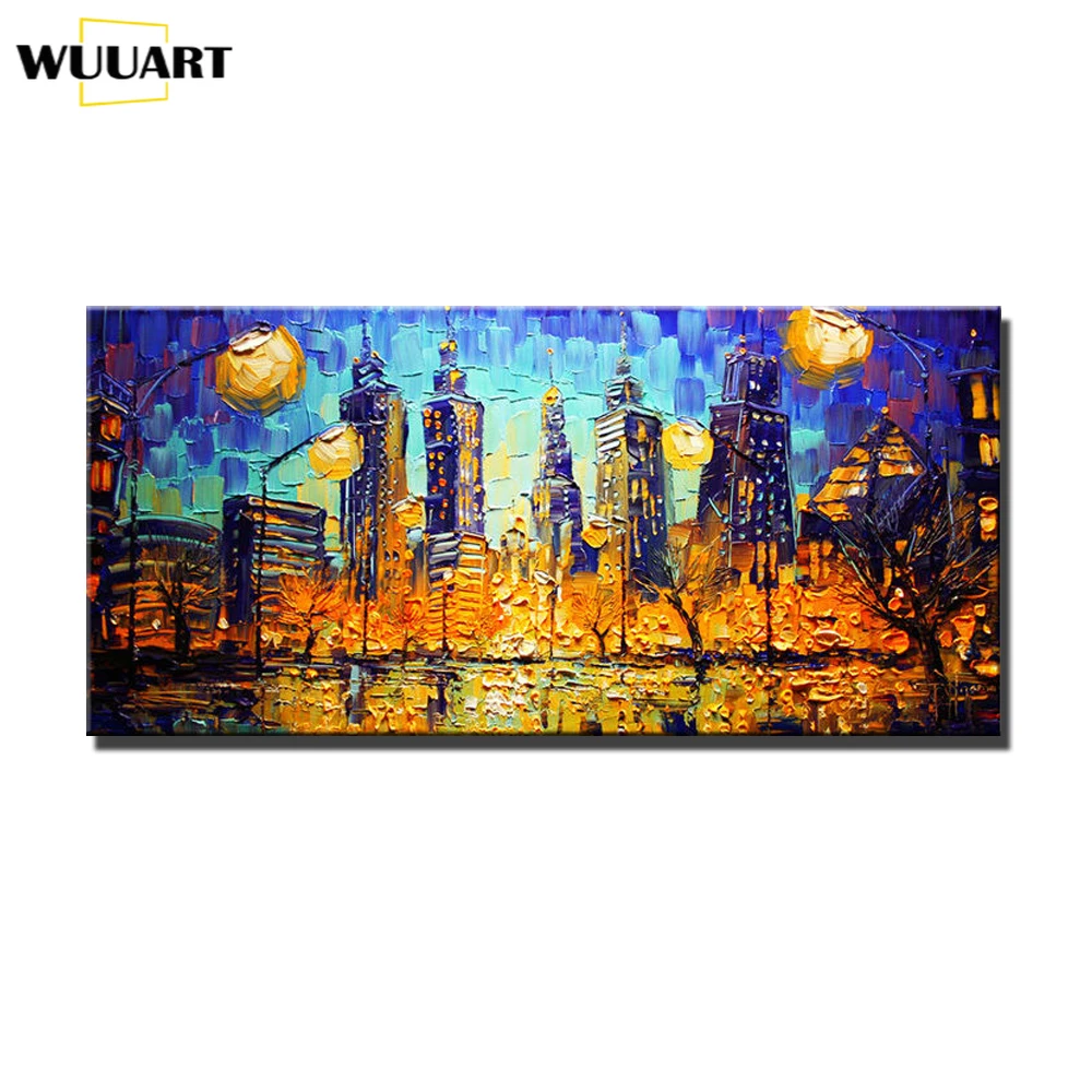 

Thick Texture Knife Paintings Hand-Painted On Canvas Abstract buildings Oil Paintings Modern Home Decor Wall Art