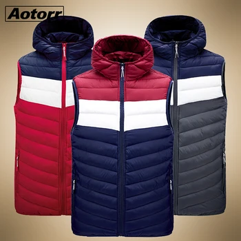 

Winter New Men Jacket Sleeveless Vest Hoodied Zipper Coat Male Casual Brand Stand Collar Waistcoat Outwear Duck Down Parkas