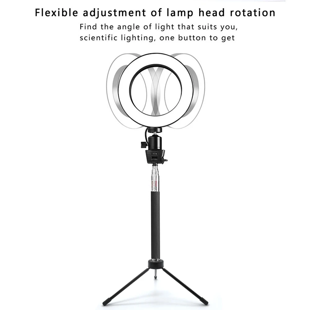 SPASH 6 Inch LED Ring Light with Stretchable Tripod Stand Light Ring Dimmable Phone Selfie Lamp for Living Makeup Photography 6