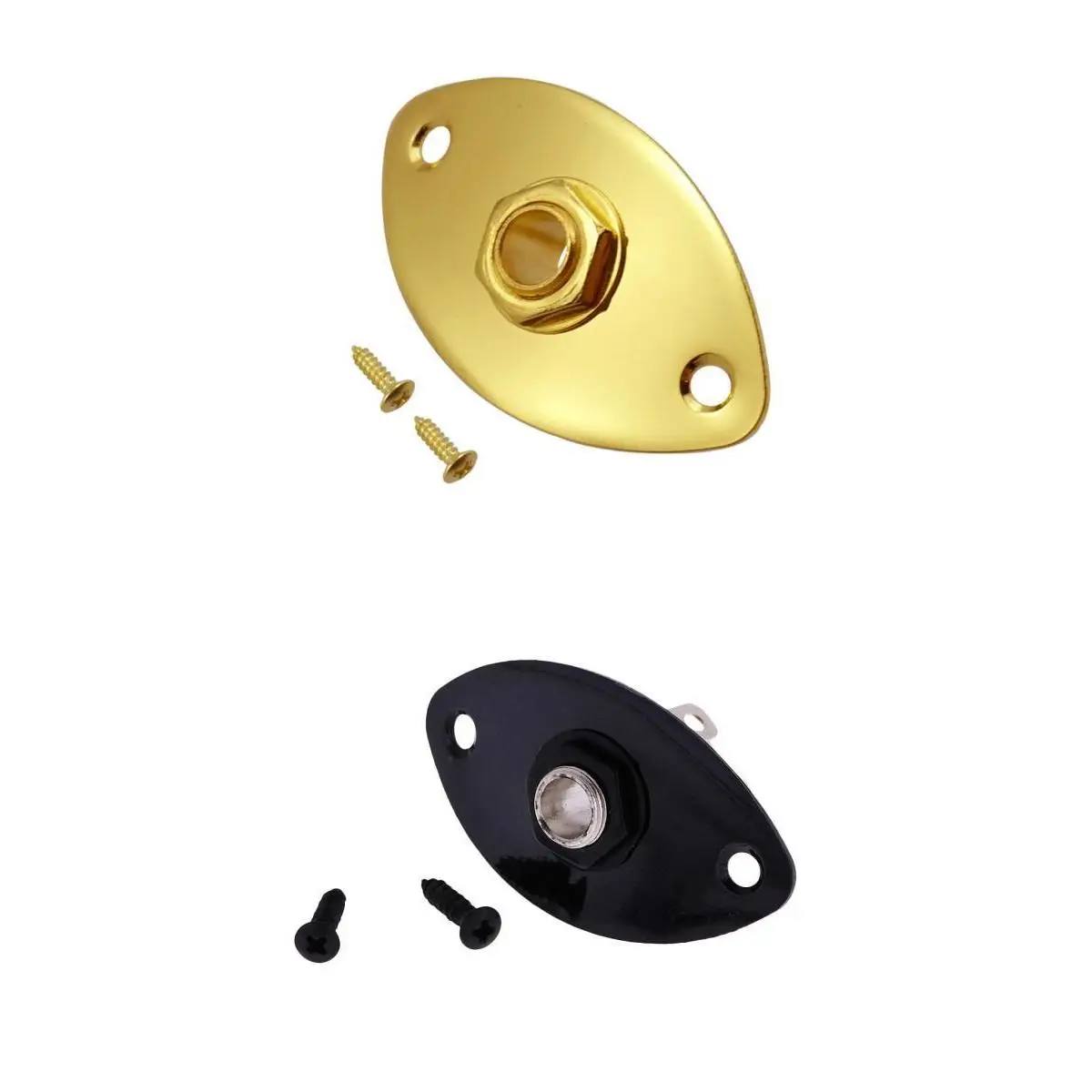 2 Pieces of Set Guitar Jack Plug Plate Electric Guitar Bass Oval Plug Socket with Mounting Screws Black+Golden