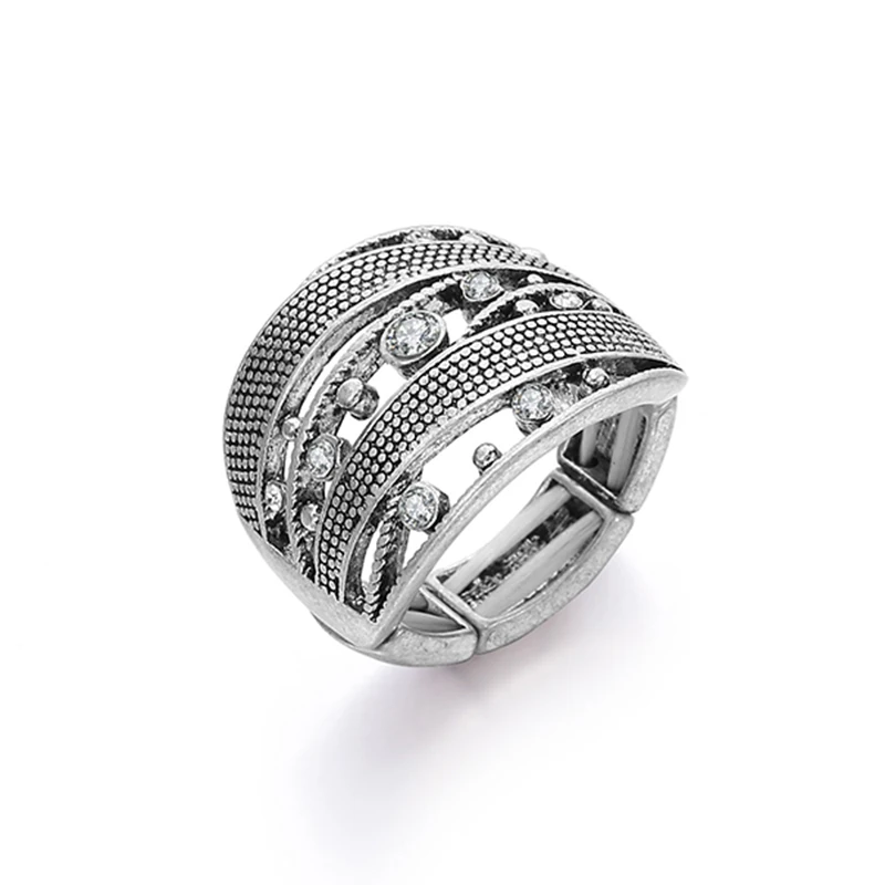 Fashion Woman Rings Acetate Silver Adjustable White Crystal Finger Rings Trendy Geometric Wedding Bands Rings New Design