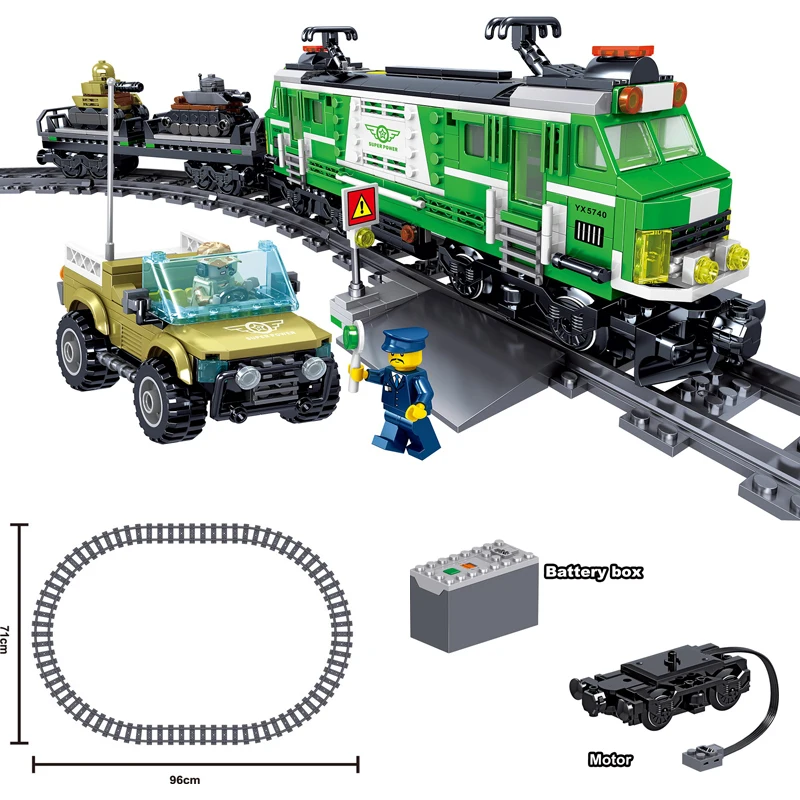 

890Pcs City Series Military Locomotive Cargo Train Model Building Blocks Enlighten Action Figure Toys For Children