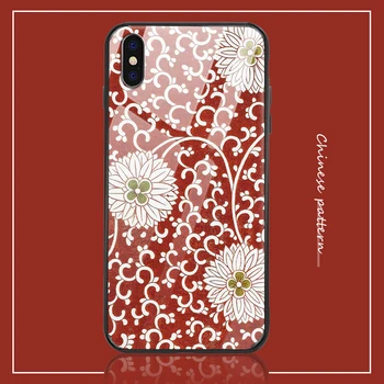 

For to Apple xr xsmax 6/7/8plus 11case glass mobile phone case Chinese style art mobile phone case tup matte anti-fall soft shel