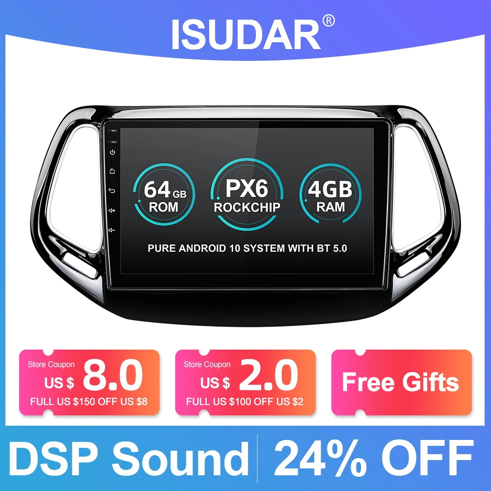 Автомобильный мультимедийный плеер ISUDAR 1 Din Android 10 автомобильное радио для Jeep Compass