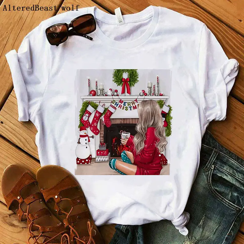 Белая одежда с принтом рождественской елки, модная Милая футболка для женщин, летние топы с коротким рукавом и круглым вырезом, рождественский подарок, женская модная футболка