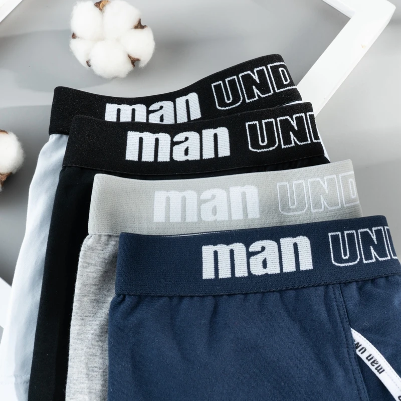 Men's Cotton Underwear Male Boxers Solid Color With Letter Comfortable Panties Underpants Shorts Sexy Gifts for Man