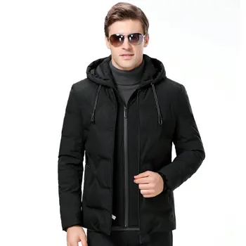 

Men Winter Puffer Hooded Parkas Hood Liner Detachable Design Thick Basic Coat Man Black Short Puff 2PCS Thicken Warm Jacket 2019