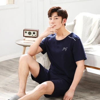 

Pyjamas men cotton blue Summer Pajama Sets Men's Loungewear Pijama Hombre Pajamas Sleepwear Nightwear male Plus Size Homewear