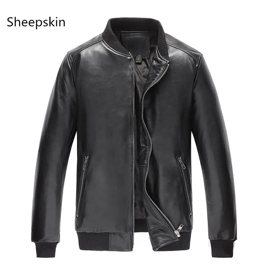 

Real Cow Jacket Men Quality Sheepskin Leather Bomber Jackets Winter Autumn Motocycle Plus Size 12-803 MF602