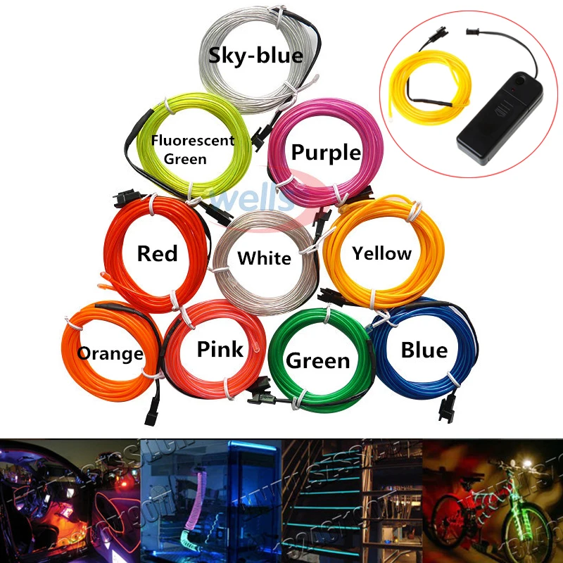 2m/3m/5m LED Neon Light Flexible Glow EL Wire Rope Tube tape waterproof use for Shoes Clothing Car Decorative etc | Лампы и освещение