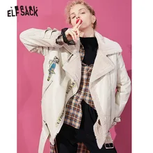 ELFSACK теплая кожаная куртка на молнии с серой лисой и буквенным принтом женская одежда зимняя Офисная Женская верхняя одежда в Корейском стиле