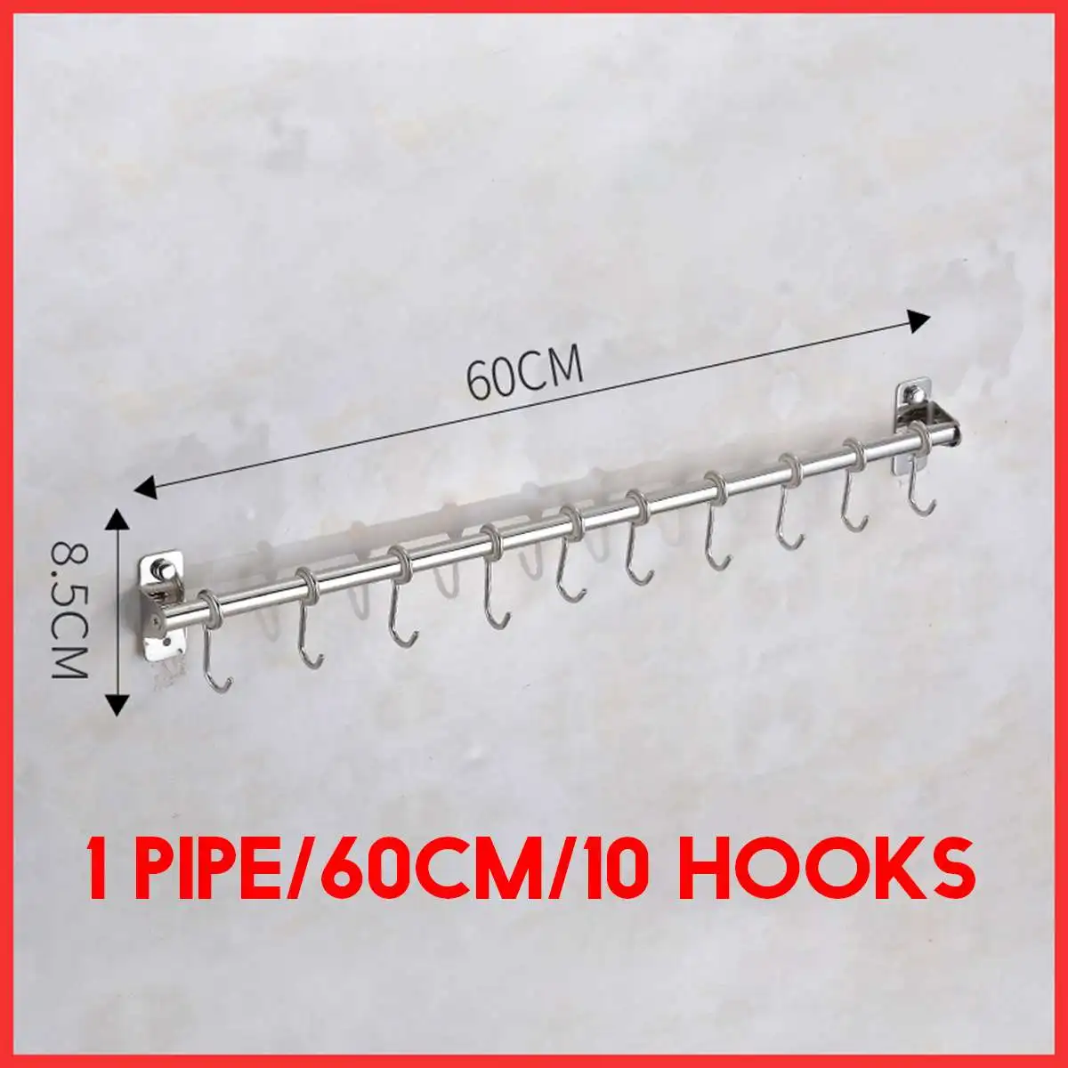 1 pipe 60cm 1/2 трубы, кухонные крючки, многофункциональная Гибкая стойка для хранения, 304 нержавеющая сталь, держатель для ножей, полка с крышкой и 10 крючками - Цвет: 1 pipe 60cm
