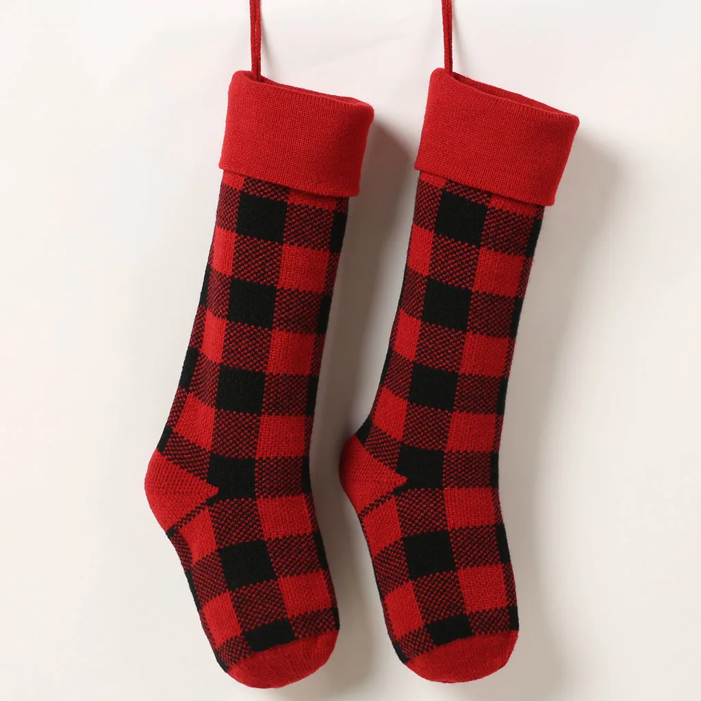 Рождественские подарочные пакеты, вязаные носки-чулки, клетчатые рождественские украшения, рождественские носки-чулки, Санта Клаус, яркие подарочные сумки, 19Oct15
