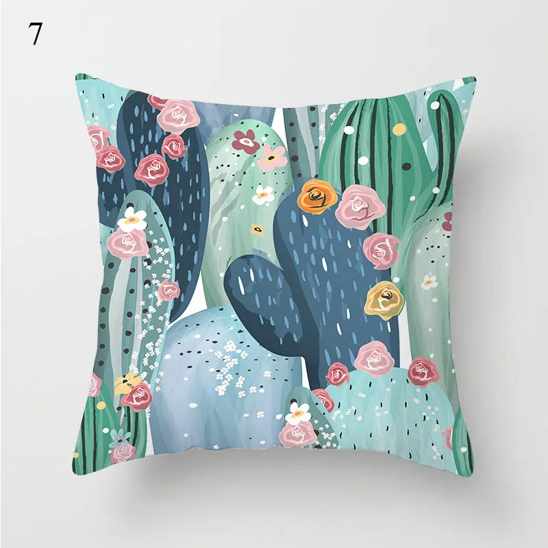 1PC Cactus Floral Print Cushion Cover Polyester Pillow Cases Throw Pillows Sofa Home Decor Pillowcase Decorative Pillow Covers