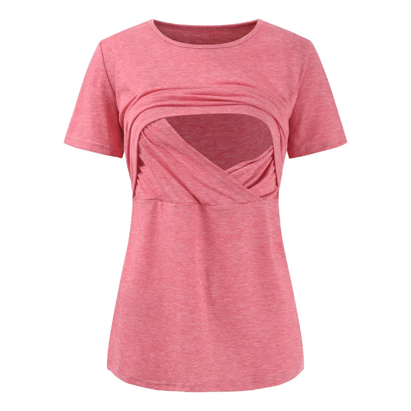 Nursing Top Women Summer Breastfeeding Short Sleeve O-Neck T Shirt for Feeding Maternity Pregnancy Clothes Short Sleeve