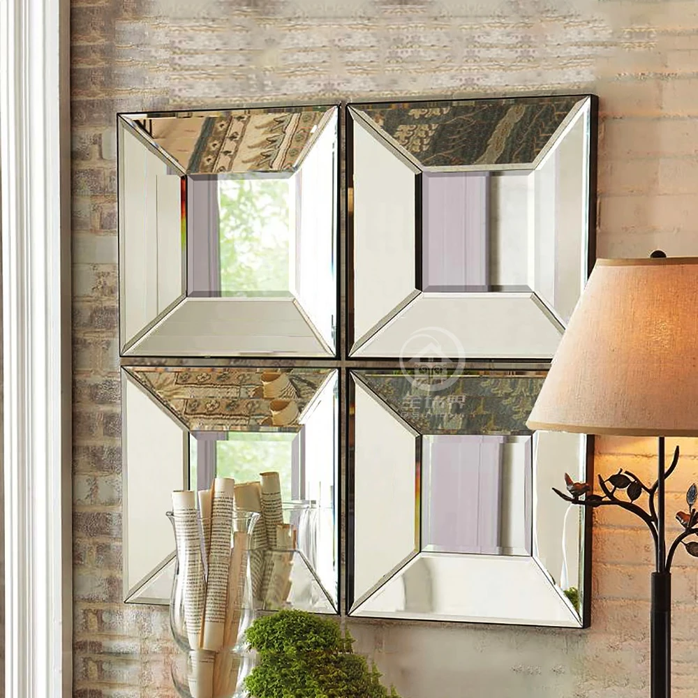 Wall Decorative Mirror Square Beveled Mirror Modern Mirrored Wall Decor Square Creative Mirror